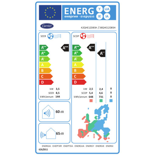 Carrier Cool Easy 42QHE12D8SH / 38QHE12D8SH Κλιματιστικό Inverter 12000 BTU A+++/A++ με WiFi