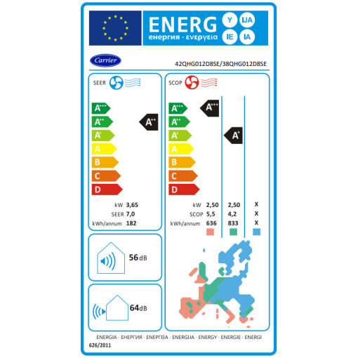 Carrier Extreme 2 42QHG012D8SE / 38QHG012D8SE Κλιματιστικό Inverter 12000 BTU A++/A+ με WiFi