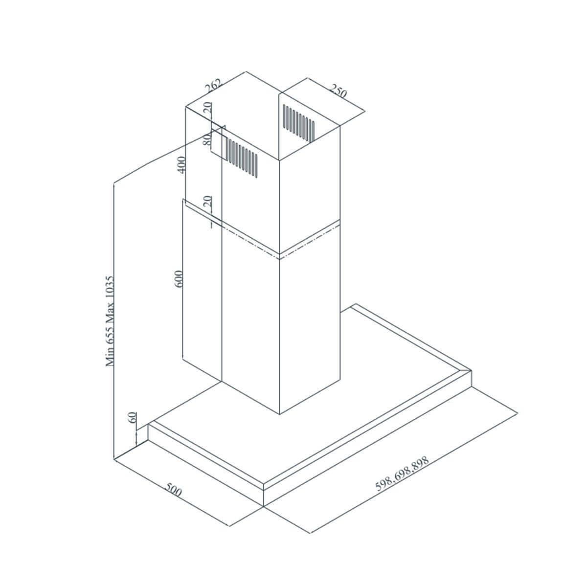 Davoline Square IX Απορροφητήρας Καμινάδα 90cm Inox
