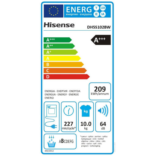 Hisense DH5S102BW Στεγνωτήριο 10kg A+++ με Αντλία Θερμότητας