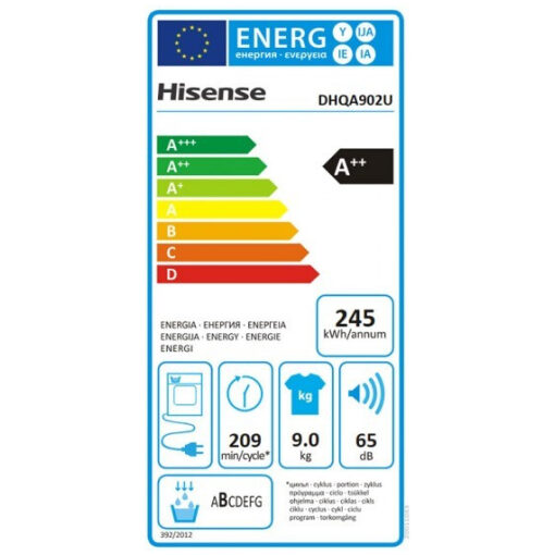 Hisense DHQA902U Στεγνωτήριο 9kg A++ με Αντλία Θερμότητας
