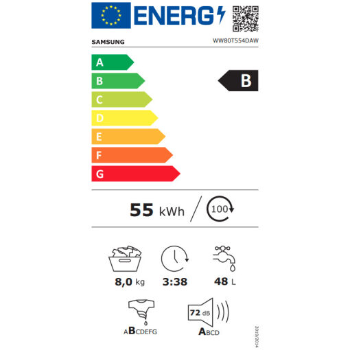 Samsung WW80T554DAW/S6 Πλυντήριο Ρούχων 8kg με Ατμό 1400 Στροφών