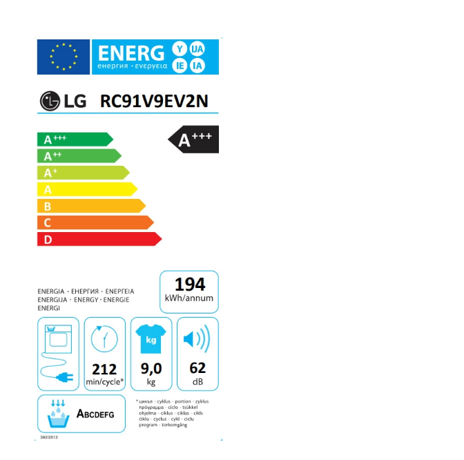 LG RC91V9EV2N Στεγνωτήριο 9kg A+++ με Αντλία Θερμότητας
