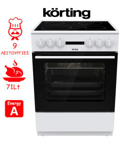 Korting KEC6A40WG Κουζίνα 71lt με Κεραμικές Εστίες Π60εκ. Λευκή