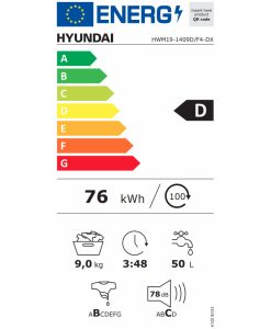 Hyundai HWM19-1409D/F4-DX Πλυντήριο Ρούχων 9kg 1400 Στροφών Γκρι