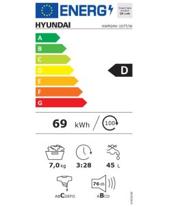 Hyundai Πλυντήριο Ρούχων 7kg 1000 Στροφών Eco Wash HWM24V-107T/W